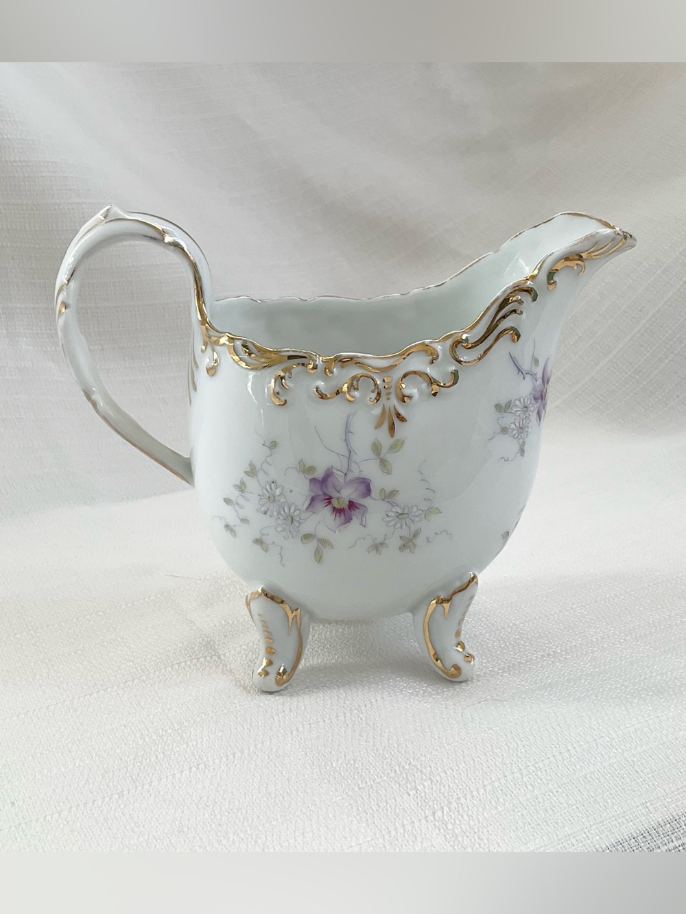 ANTIQUE Limoges style Dresden Porcelain Footed Creamer